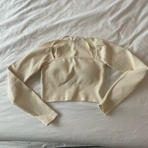 Cream Ribbed Long Sleeve Top